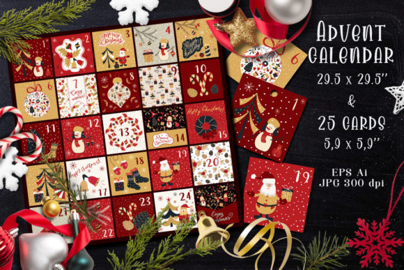 Christmas Advent Calendar and Cards Illustrations