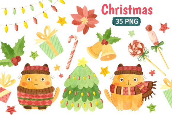 Christmas Cats, Holiday Clipart for Website and Editorial Use