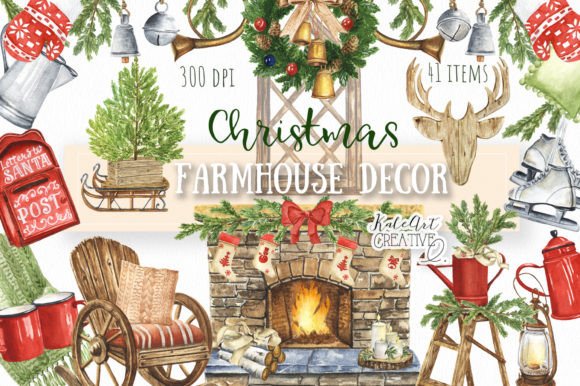 Christmas Farmhouse Decor Clipart for Editorial and Web Use