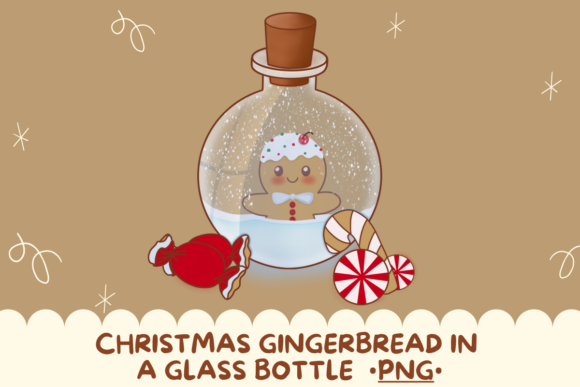 Christmas Gingerbread in a Glass Bottle Illustrations