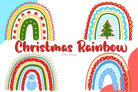 Christmas Rainbow Clipart Illustrations for Crafting