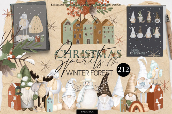 Christmas Spirits Illustrations for Crafting and Design