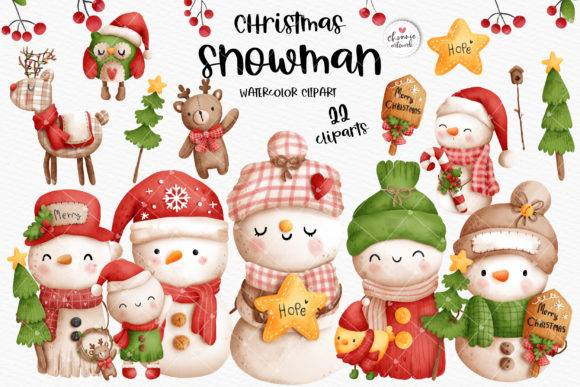 Christmas Vintage Snowman Clipart Illustrations