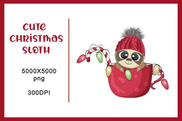 Cute Christmas Sloth. Winter Holidays Illustration