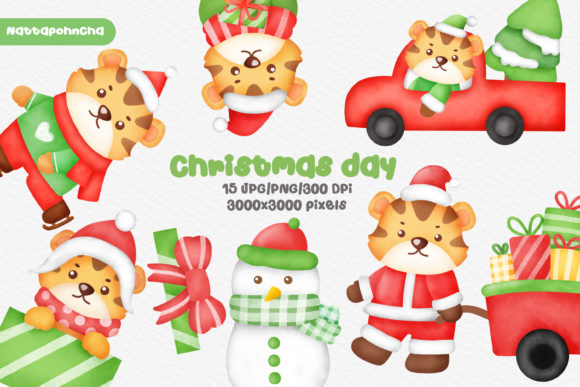 Cute Christmas Tiger New Year Clipart