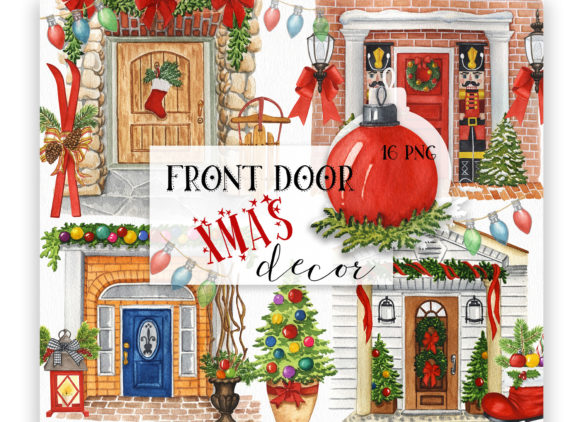 Front Door Christmas Decor Illustrations