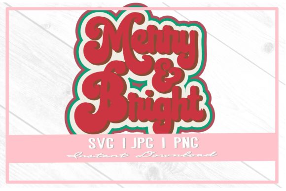 Retro Christmas SVG Merry Bright Red Illustrations