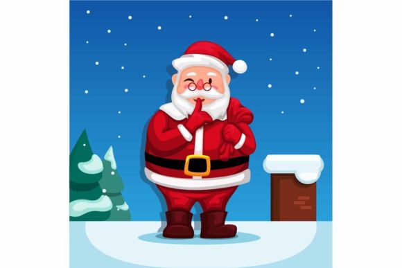 Santa Claus on Snow Rooftop Christmas Illustrations