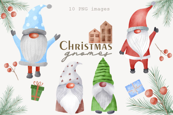 Watercolor Christmas Gnomes Illustrations