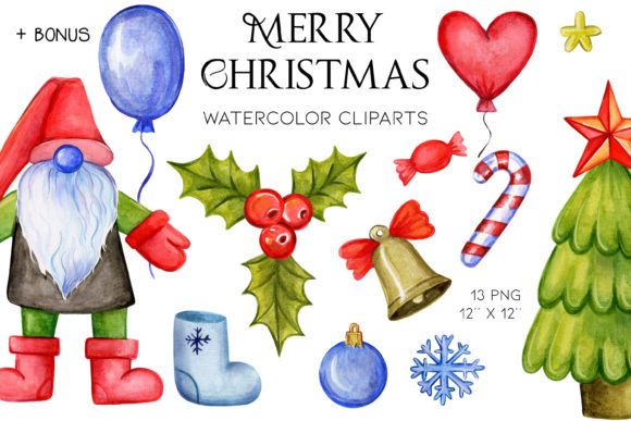 Watercolor Christmas Set Illustrations